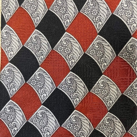 Countess Mara Bowen Brothers Silk Tie Geometric Diamond Red Black Silver USA - Picture 2 of 7